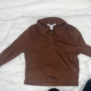 Medium brown long sleeve crop top